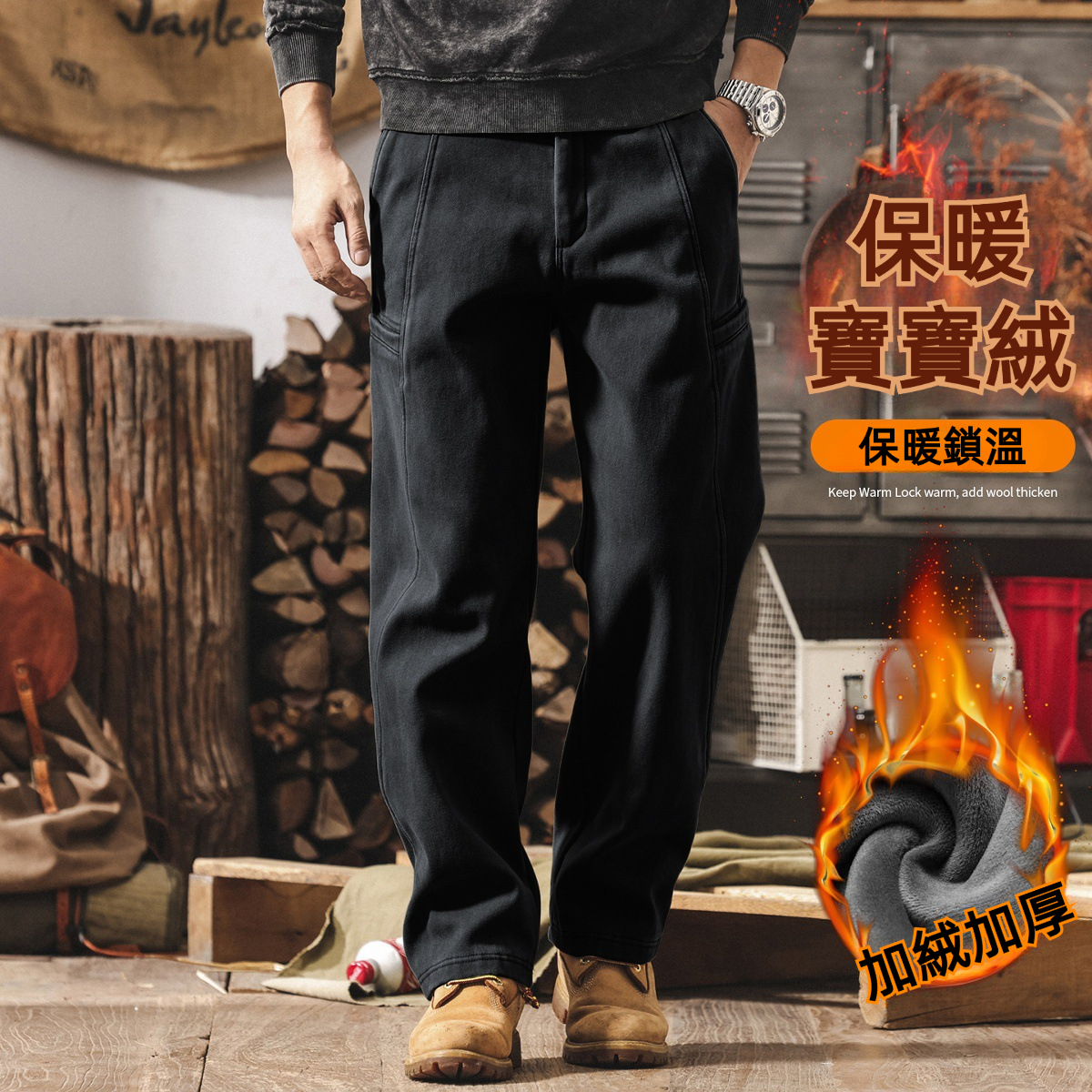 美式復古重磅工裝褲子男款加絨加厚冬季男士褲子直筒寬鬆休閒長褲