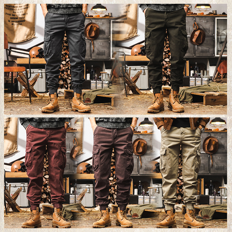 美式復古工裝褲子男秋季戶外機能戰術休閒褲男潮牌寬鬆男士束腳褲