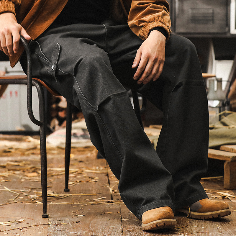 美式工裝褲子男秋季2024新款高街潮流休閒褲男潮牌寬鬆直筒傘兵褲