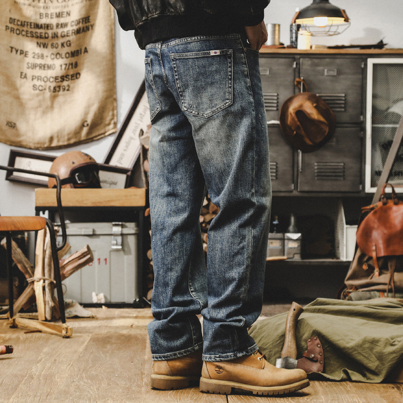 美式複古重磅牛仔褲男秋季新款高街休閑長褲寬松直筒高端潮牌男褲