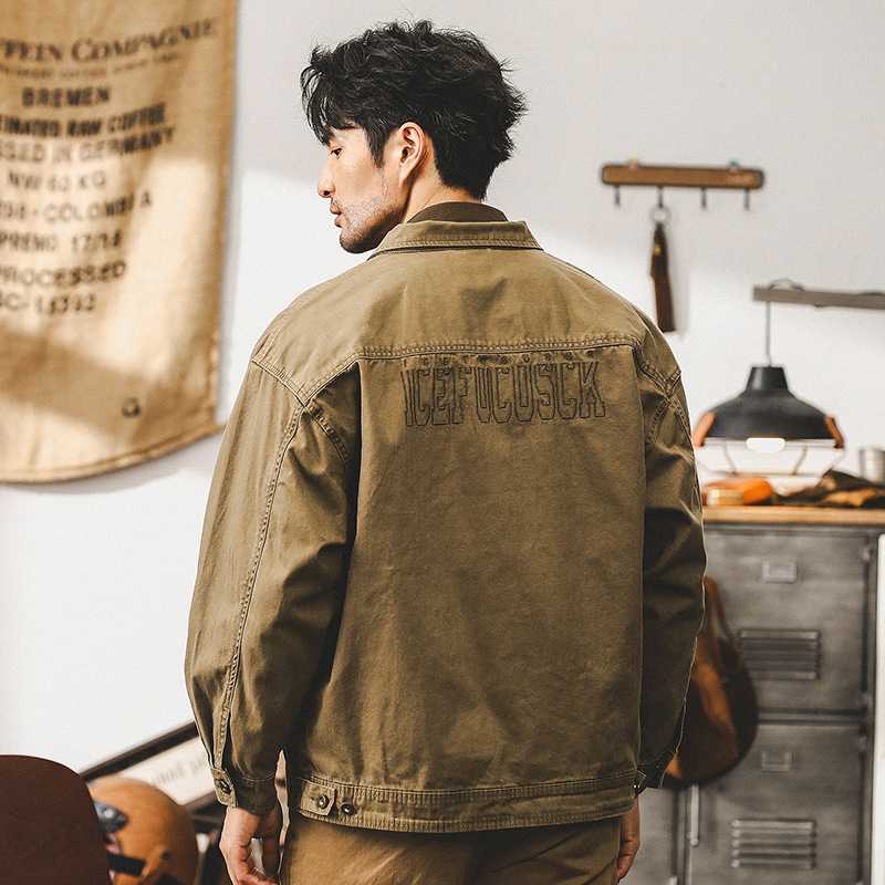 美拉德復古重磅魚骨紋工裝夾克男秋季美式潮牌硬漢獵裝外套男春秋