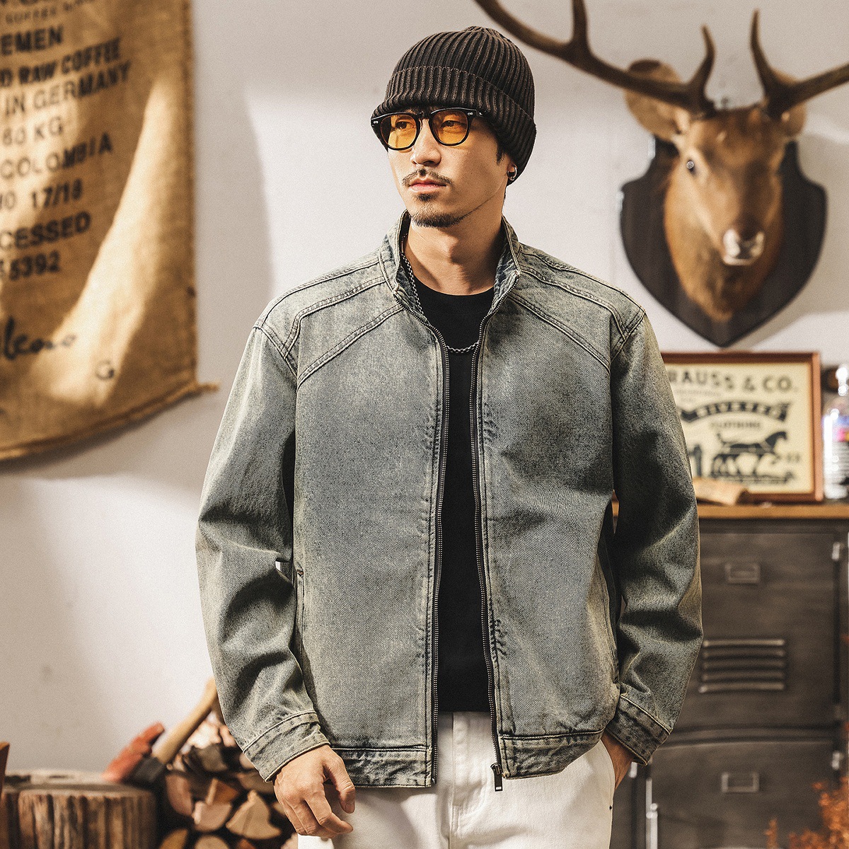 美式復古牛仔外套男秋季2025新款潮牌寬鬆帥氣重工機車夾克男秋冬