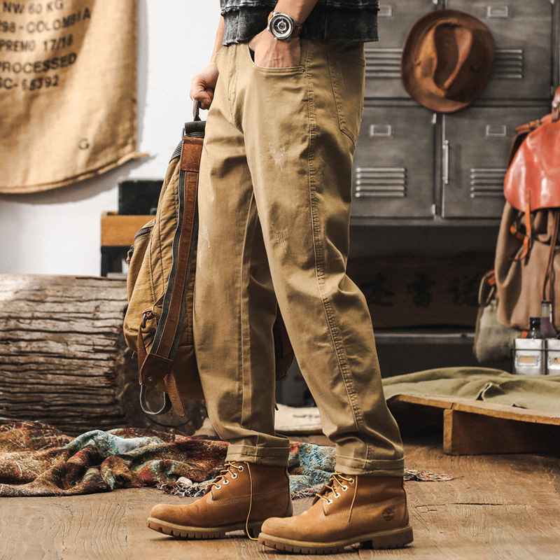 美式重磅復古工裝褲男秋季2024新款寬鬆男士休閒褲彈力直筒褲子男