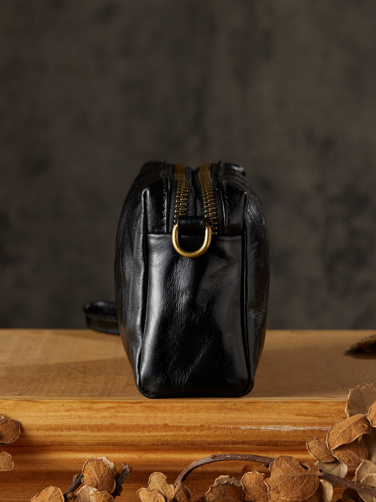 手工原創真皮手包男士休閒時尚單肩斜挎小包頭層牛皮多功能手機包