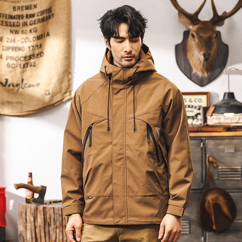 美式復古三防衝鋒衣外套男秋冬款潮牌戶外機能獵裝連帽工裝夾克男