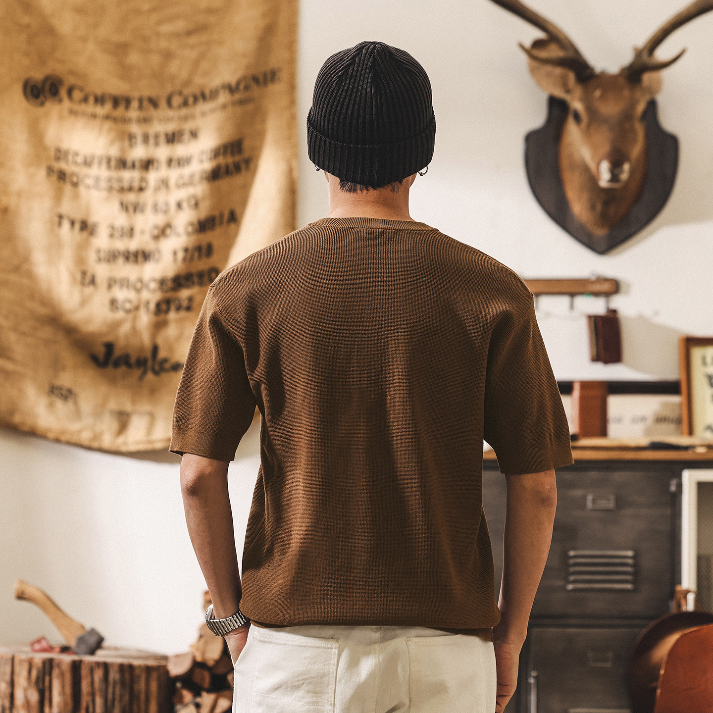 美式復古老錢風針織男士短袖T恤夏季新款寬鬆潮牌亨利領Polo衫男