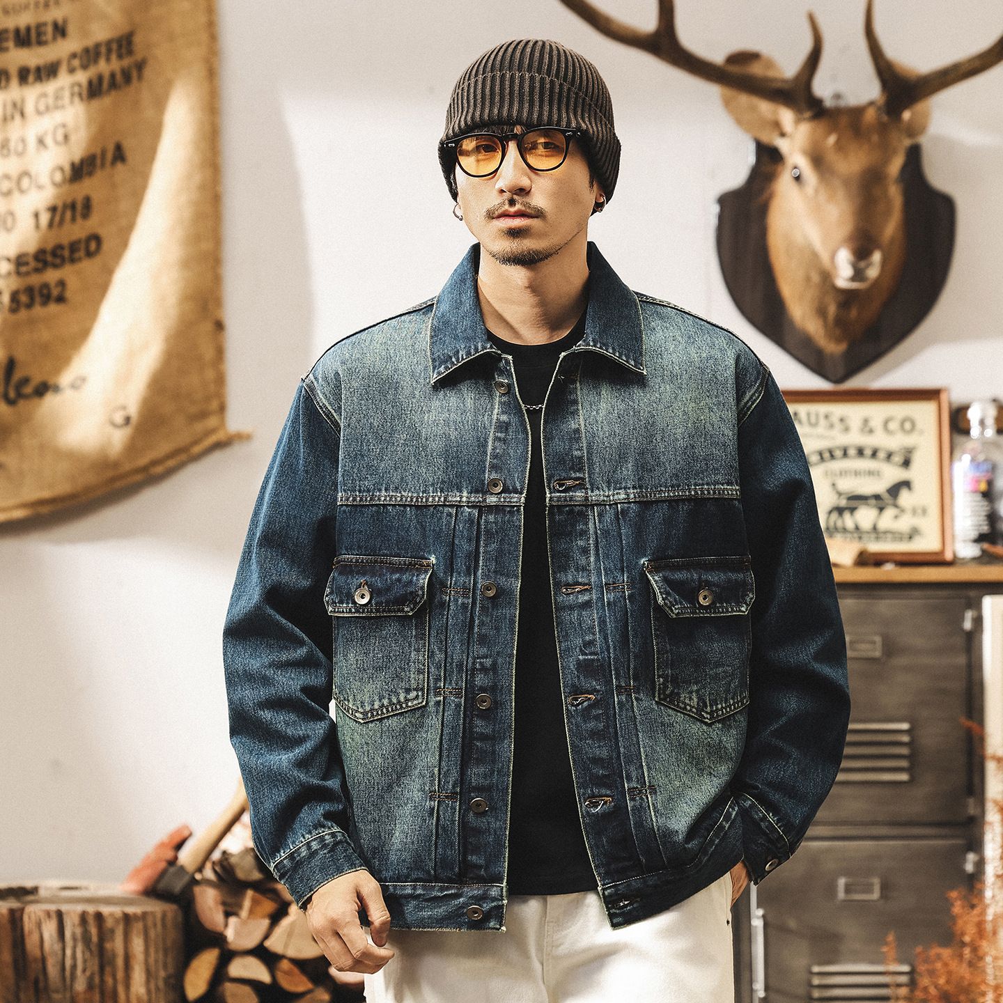 美式復古重磅水洗牛仔外套男春秋2025新款寬鬆休閒帥氣工裝夾克男