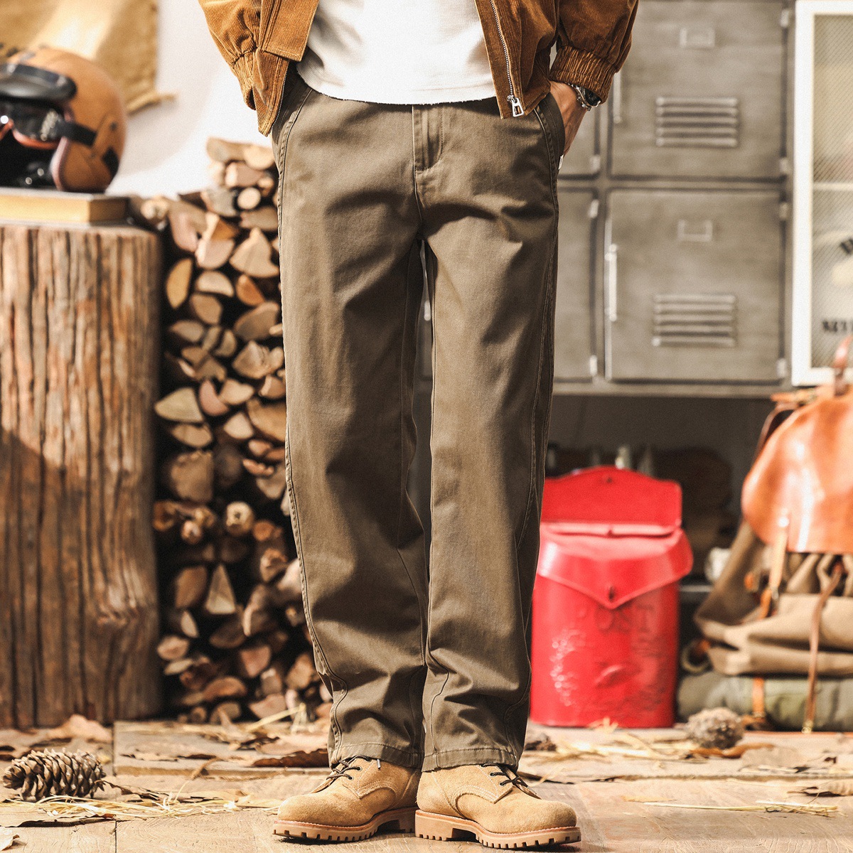 美式復古秋季褲子男2025新款寬鬆直筒男士休閒褲拼接潮牌工裝褲男