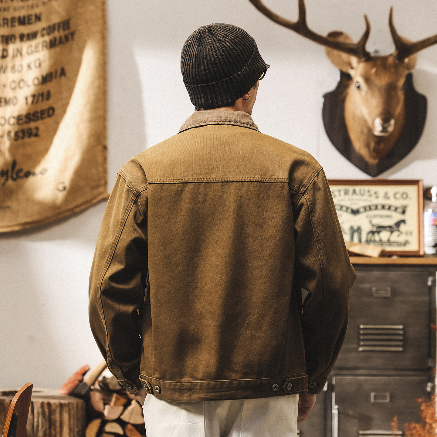 美拉德復古環保原胚重磅工裝外套男春秋新款美式巴恩風穀倉夾克男