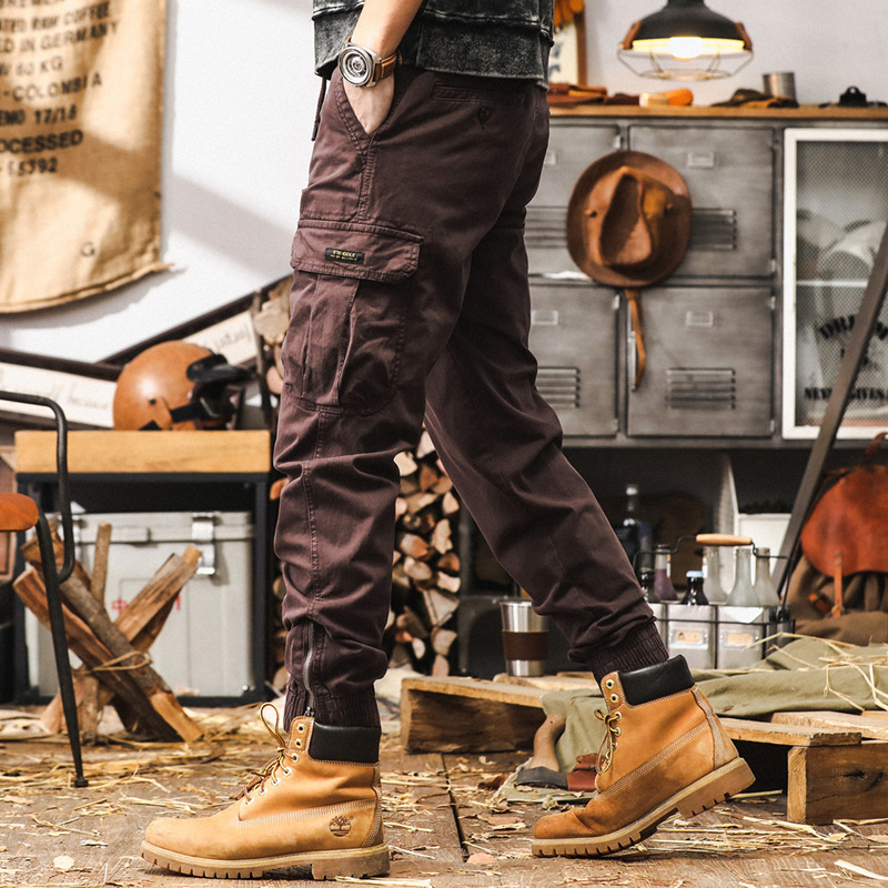 美式復古工裝褲子男秋季戶外機能戰術休閒褲男潮牌寬鬆男士束腳褲