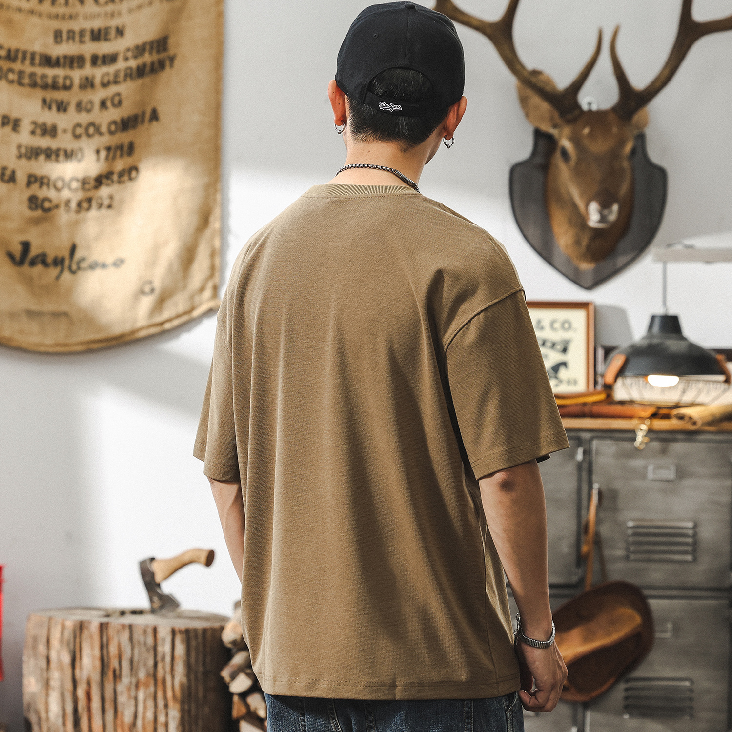 萊賽爾天絲親膚短袖男款夏季國潮印花T恤男潮牌寬鬆大碼男士上衣