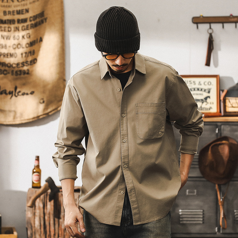 美式復古工裝襯衫男長袖春秋寬鬆硬漢獵裝帥氣休閒襯衣秋季外套男