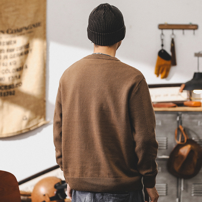 美式復古重磅針織衫男款冬季潮牌口袋拼接毛衣慵懶風男士寬鬆上衣