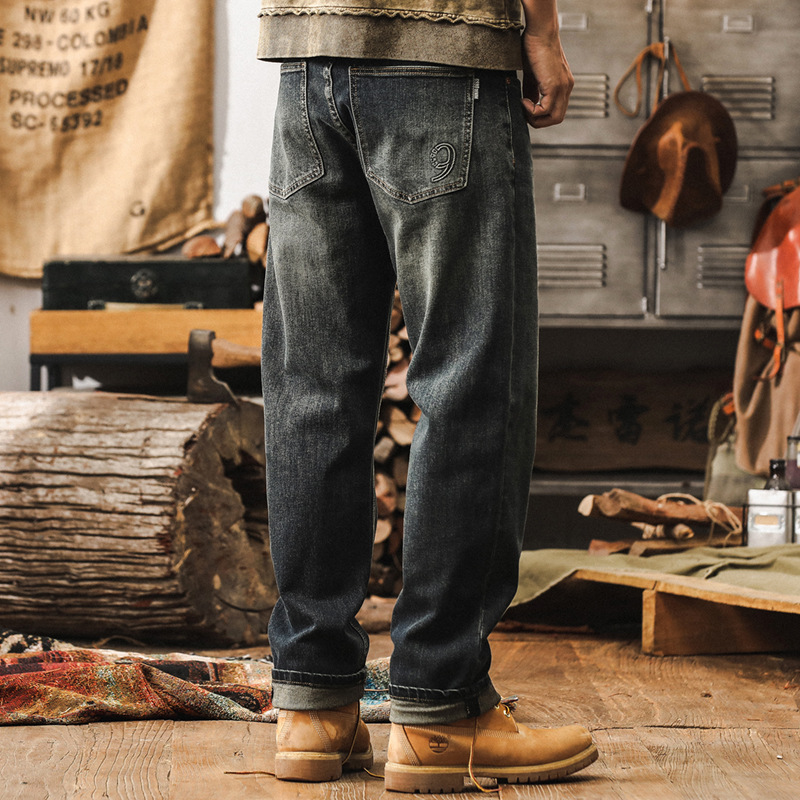 美式復古直筒牛仔褲男秋季2024新款潮牌寬鬆加絨休閒褲男士秋冬款