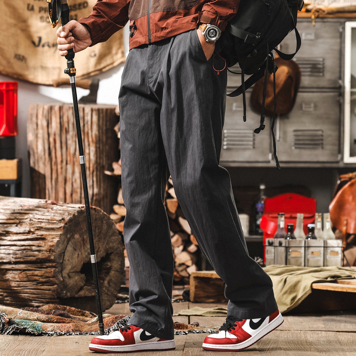 美式戶外軍綠色工裝褲子男夏季新款潮牌直筒寬鬆薄款速干休閒長褲