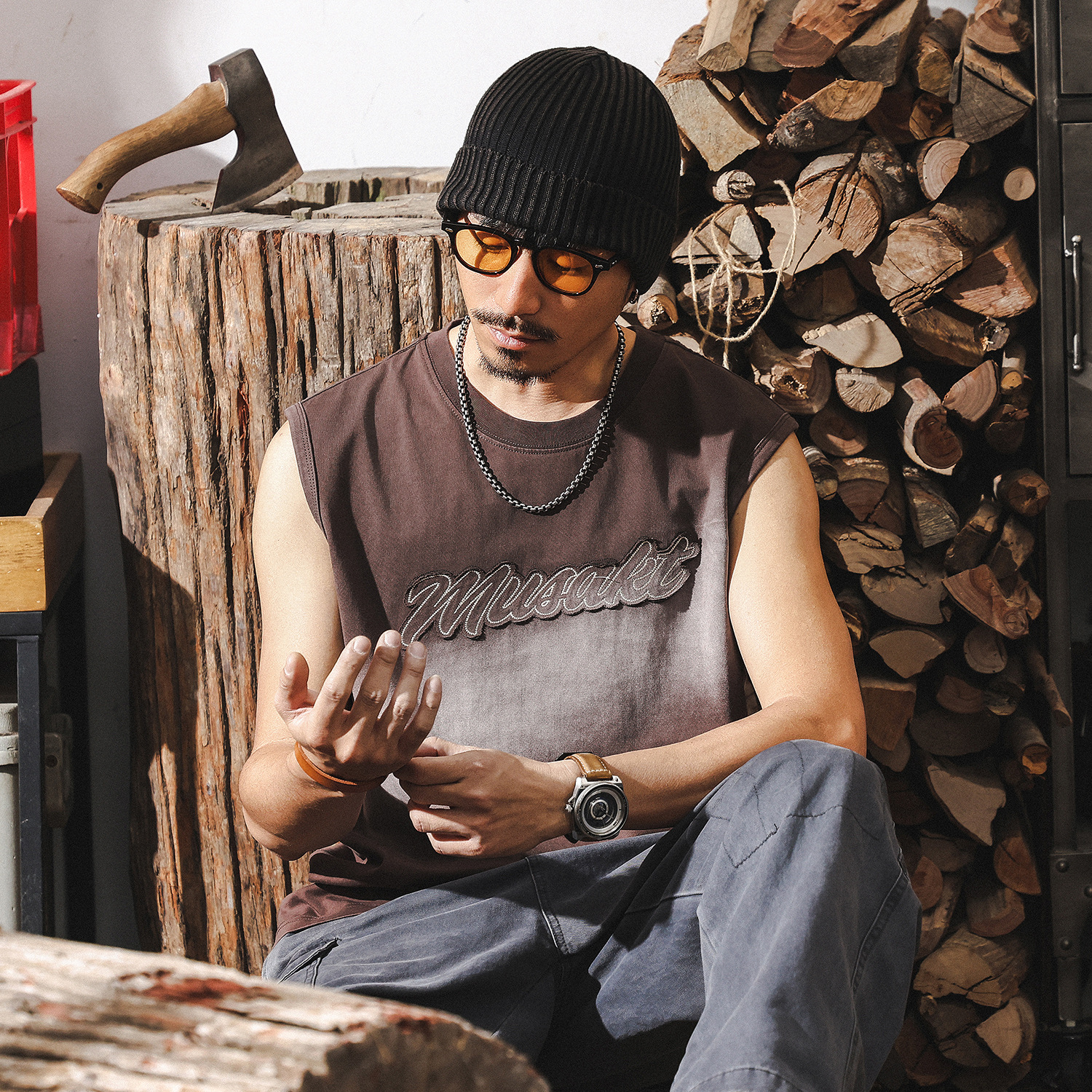 美式復古寬鬆運動健身背心男士夏季2025新款潮流漸變水洗無袖T恤