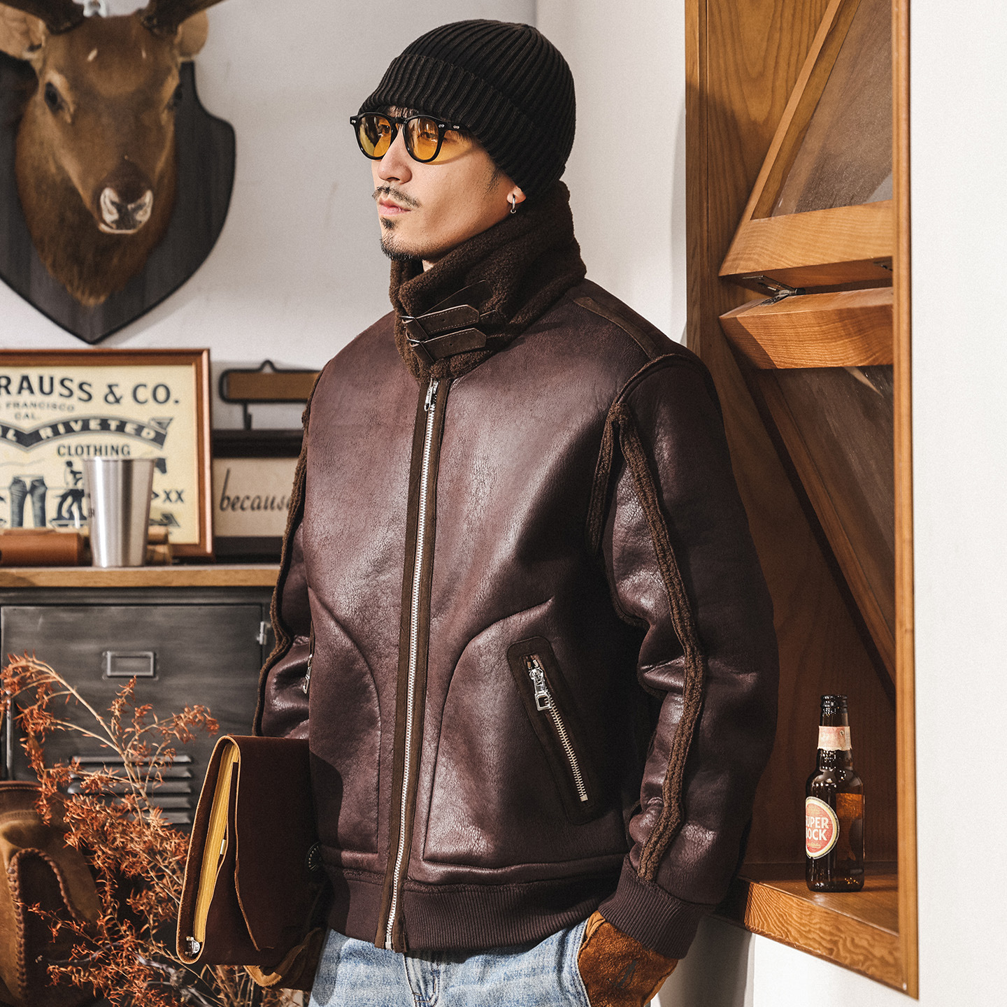 雙面穿皮毛一體羊羔絨棉服男士棉襖冬季加厚保暖潮牌機車皮衣外套