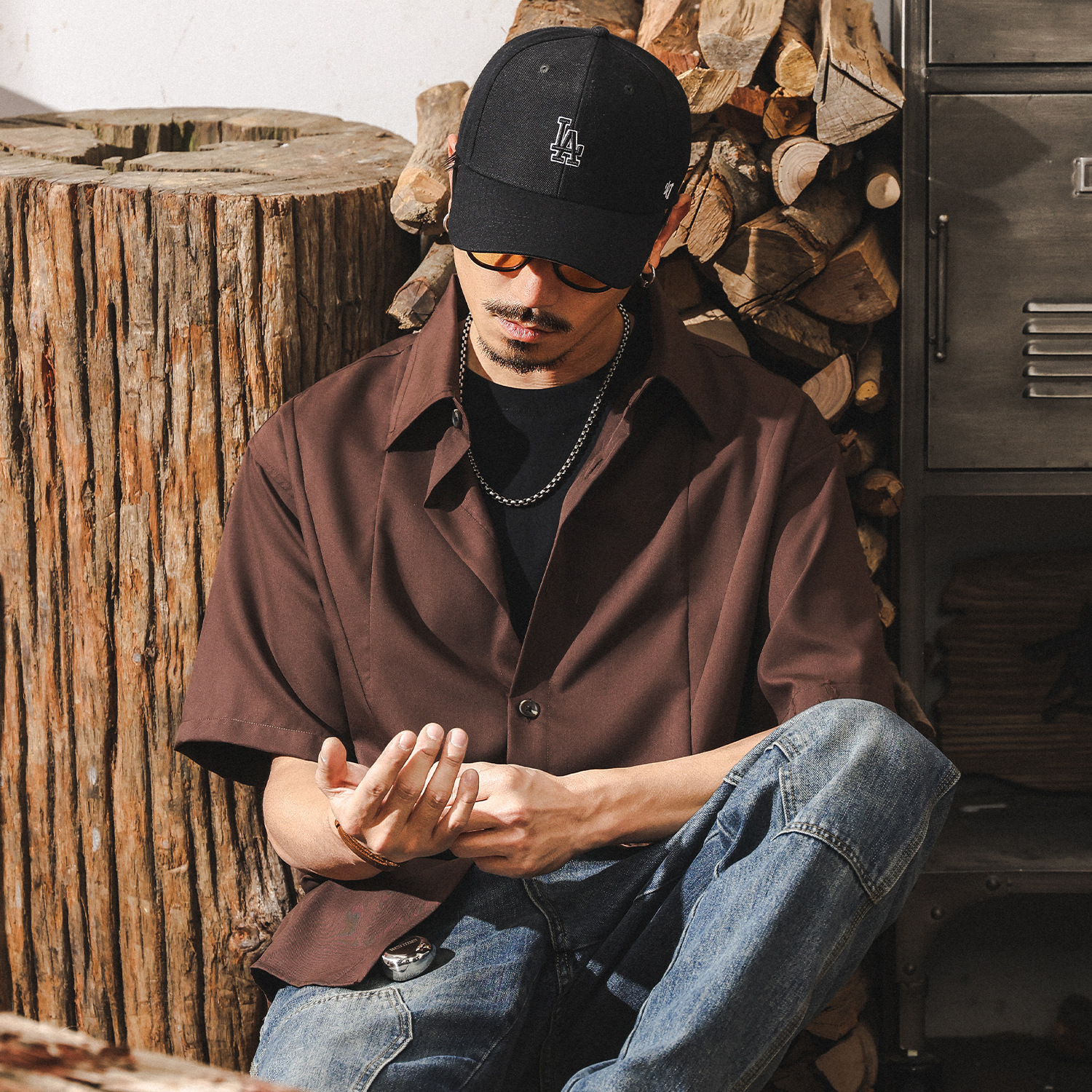 美拉德復古抗皺免燙莫代爾襯衫男款短袖夏季寬鬆垂感薄款男士襯衣