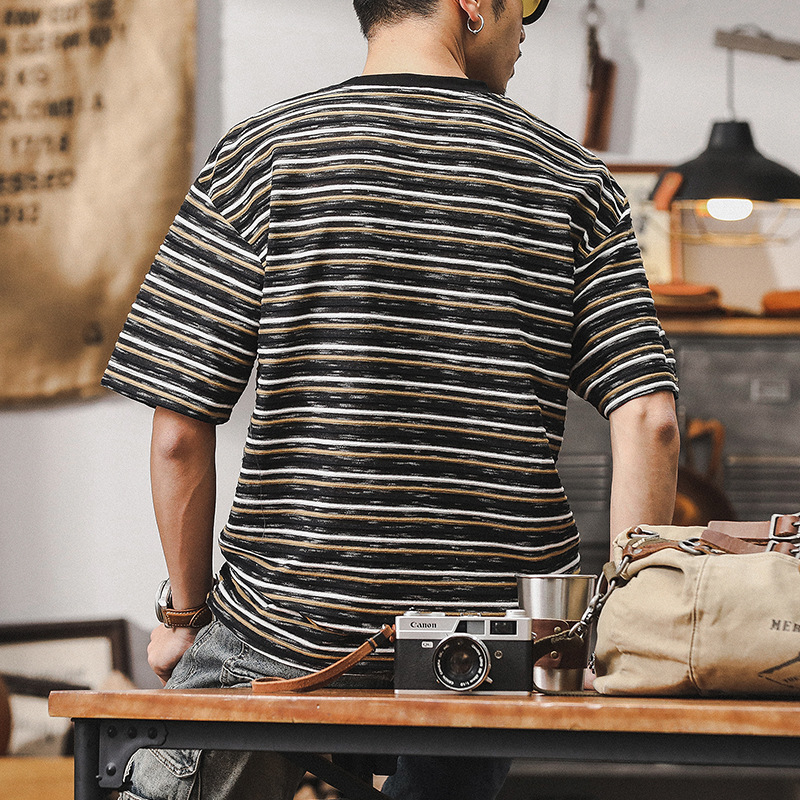 杰雷諾美式復古男士T恤短袖男款夏季雲彩棉寬鬆大碼男裝半袖衣服