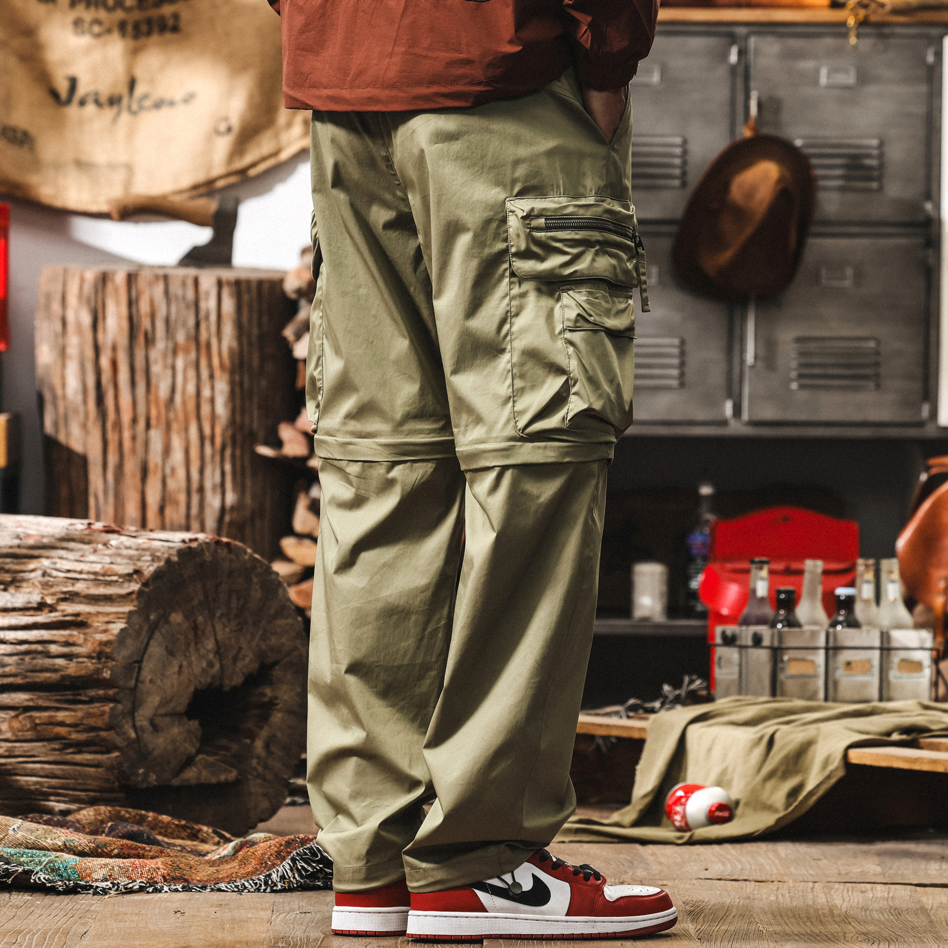 【可拆卸】冰絲涼感工裝褲子男薄款夏季寬鬆戶外機能美式休閒長褲