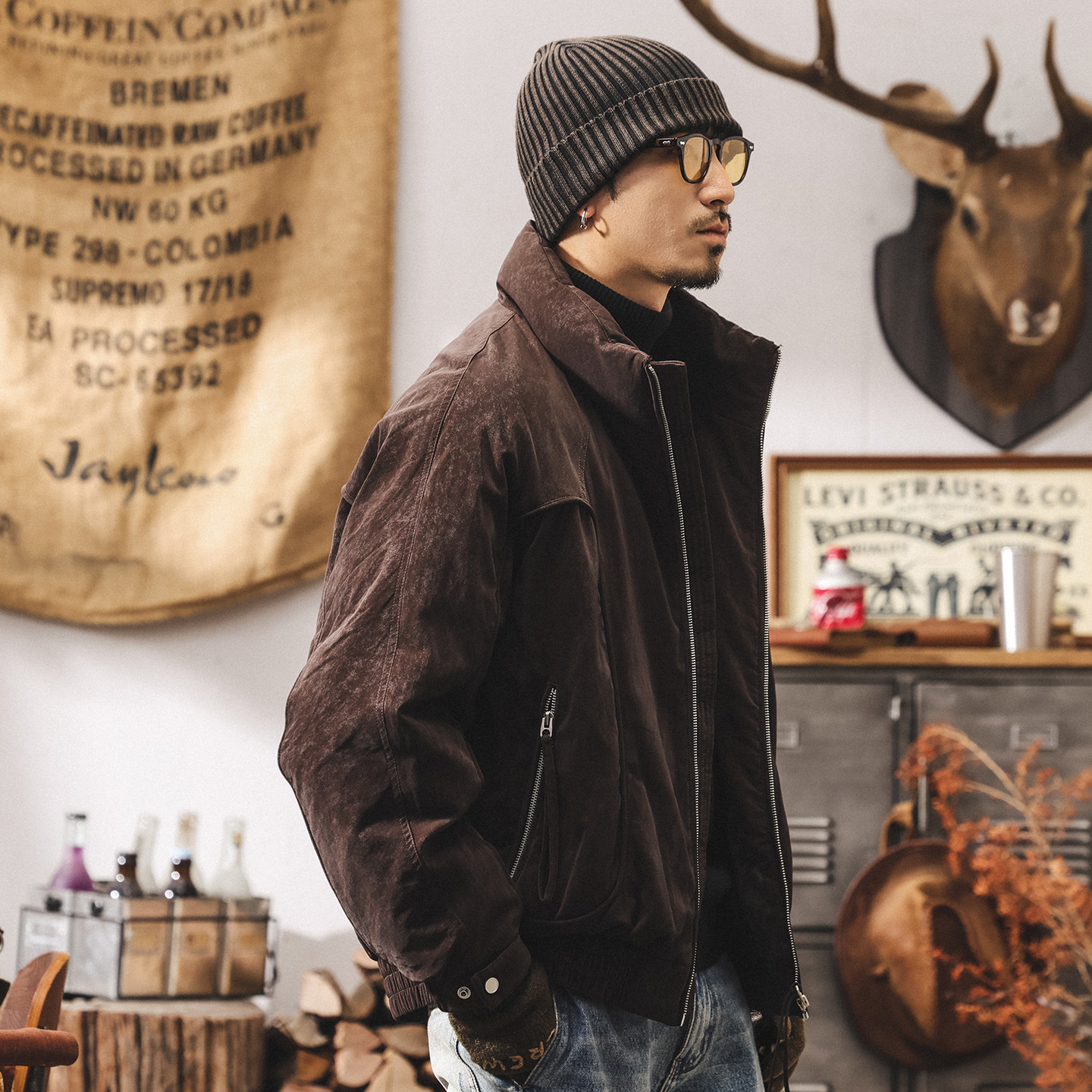 美式復古霧面絨感90%白鴨絨蓬鬆羽絨服男冬季保暖加厚工裝外套男