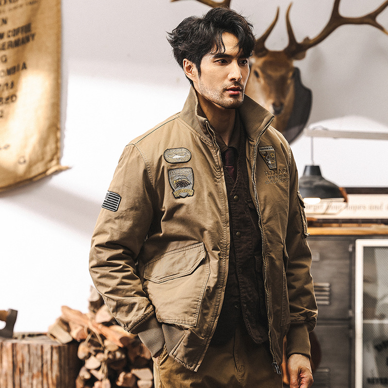 美式復古飛行員夾克男冬季加絨加厚戶外戰術作訓軍事短款工裝外套