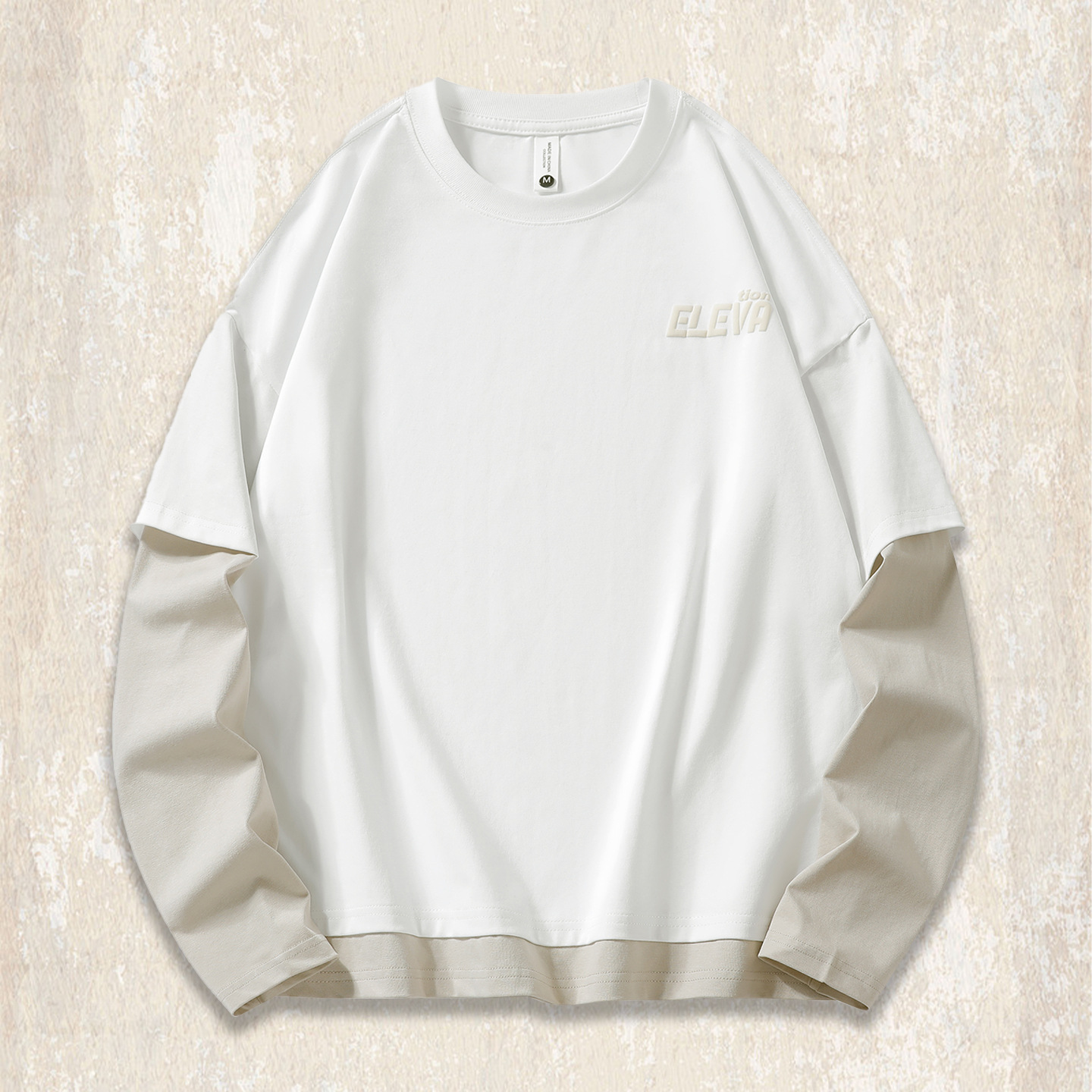 美式復古假兩件長袖t恤男春秋2025新款寬鬆大碼潮牌拼接秋季上衣T