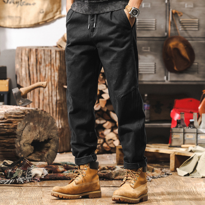 美式復古重磅新疆棉工裝褲子男秋冬款潮牌寬鬆闊腿做舊水洗休閒褲