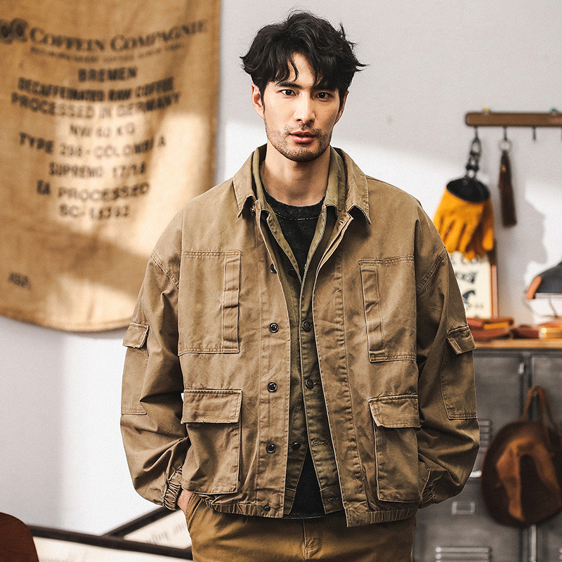 美式復古黑色牛仔外套男春秋款潮牌硬漢獵裝戶外機能工裝秋季夾克