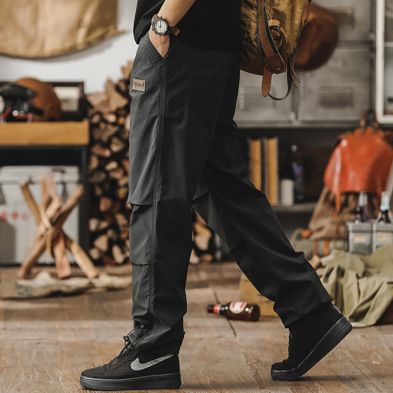 春季新款休閒褲子男潮牌痞帥寬鬆直筒男士工裝褲薄款傘兵衝鋒褲男