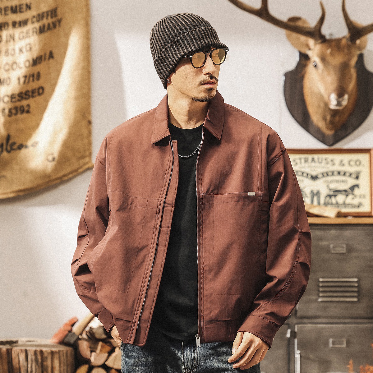 美式復古行政夾克男春秋2025新款潮牌通勤寬鬆休閒工裝飛行員外套