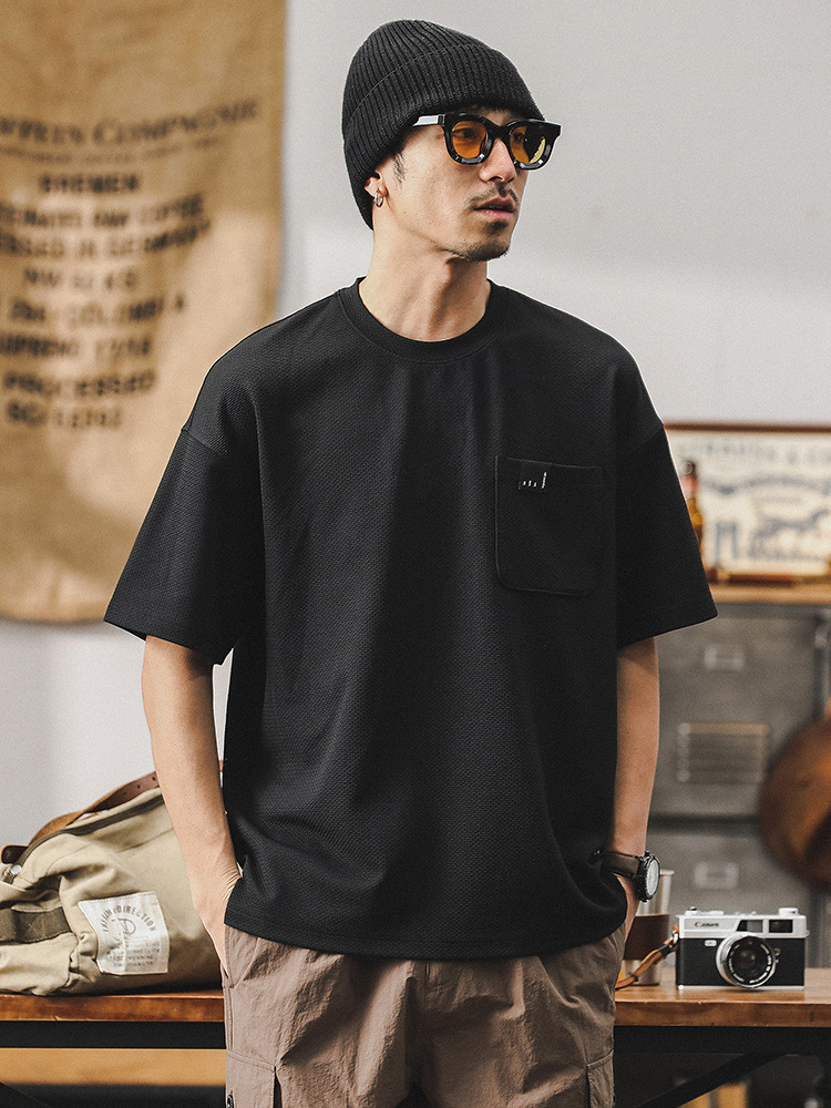 280g重磅T恤男短袖夏季男士寬鬆潮牌華夫格高級感男裝半袖體恤男