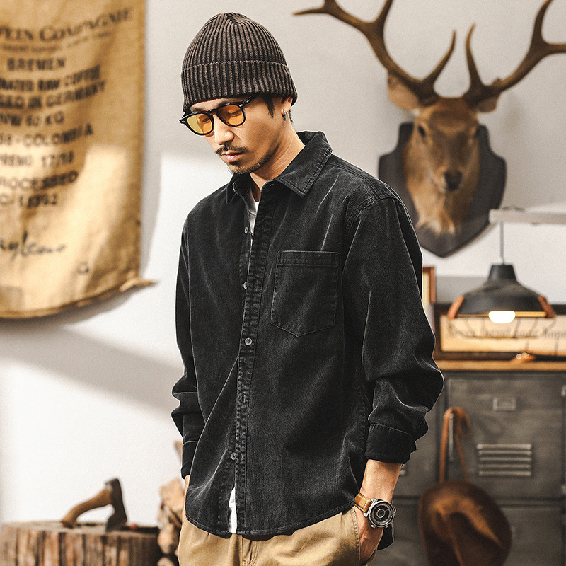美式復古燈芯絨工裝襯衫男長袖秋季2024年新款阿美咔嘰休閒外套男