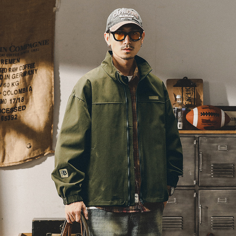 杰雷諾美式潮牌軍綠色休閒夾克男秋冬款寬鬆簡約ins拼接外套