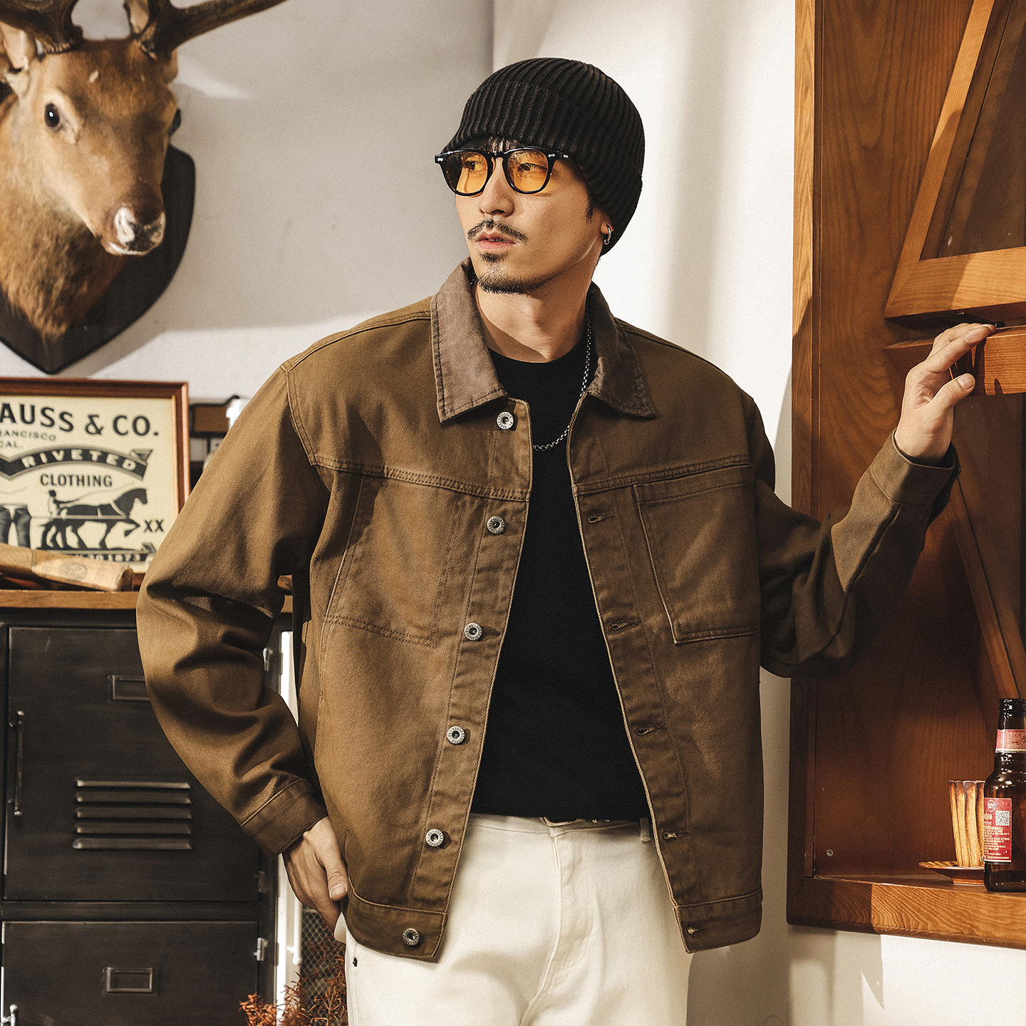 美拉德復古環保原胚重磅工裝外套男春秋新款美式巴恩風穀倉夾克男