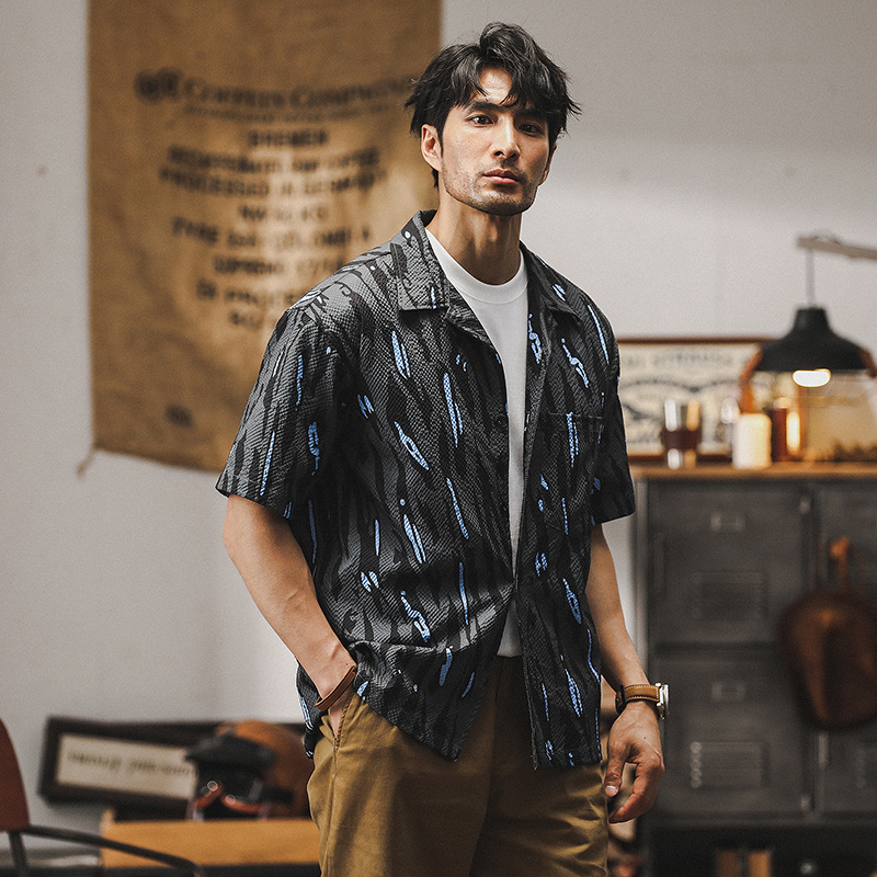 夏威夷度假花襯衫男短袖2024新款美式復古夏季薄款寬鬆襯衣男款潮