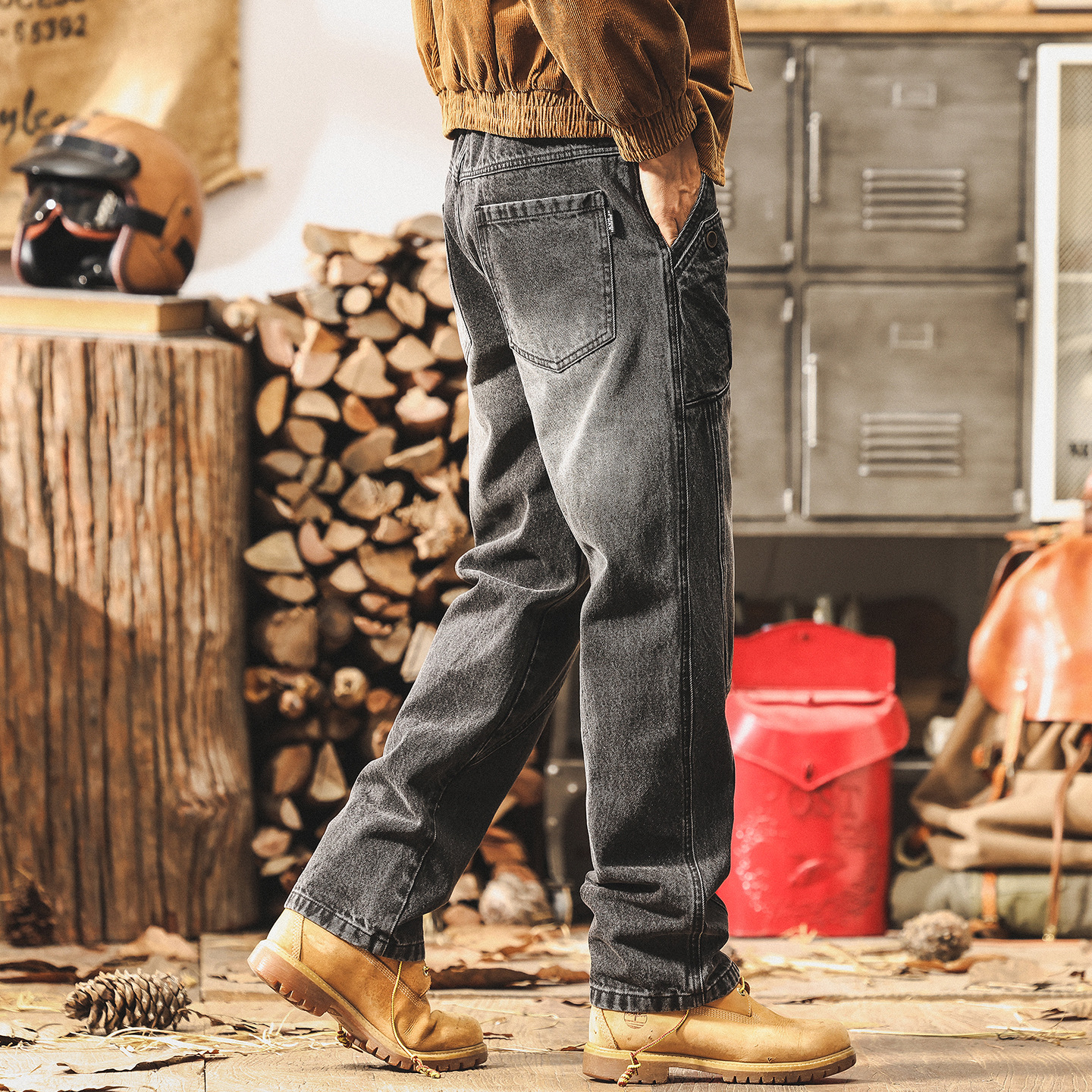 美式復古做舊水洗牛仔褲男秋季2025新款休閒褲子男寬鬆潮牌工裝褲