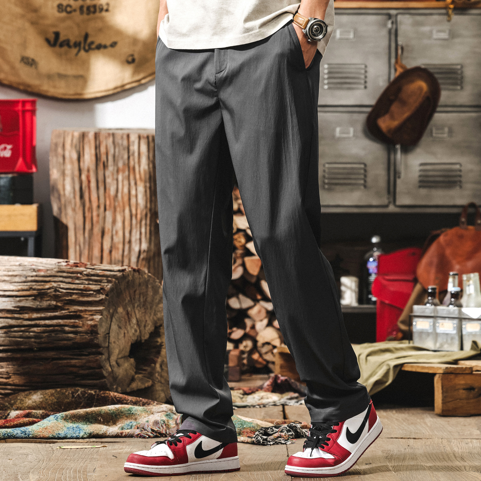 高級感銅氨絲冰絲涼感薄款褲子男士夏季2025新款輕商務直筒休閒褲