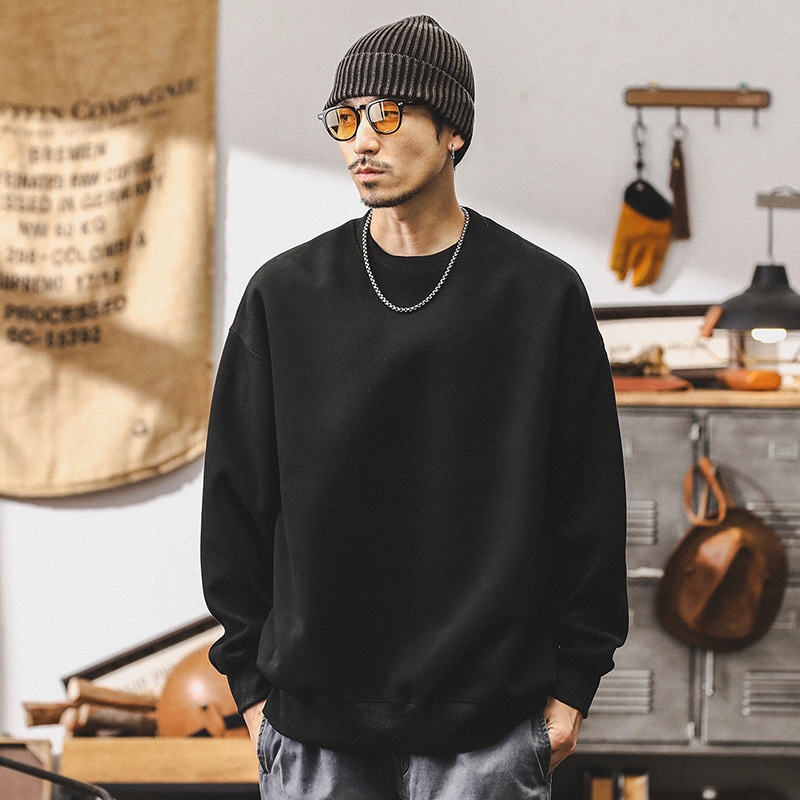 美式復古簡約重磅衛衣男潮牌春秋款2024新款寬鬆男士上衣長袖T恤