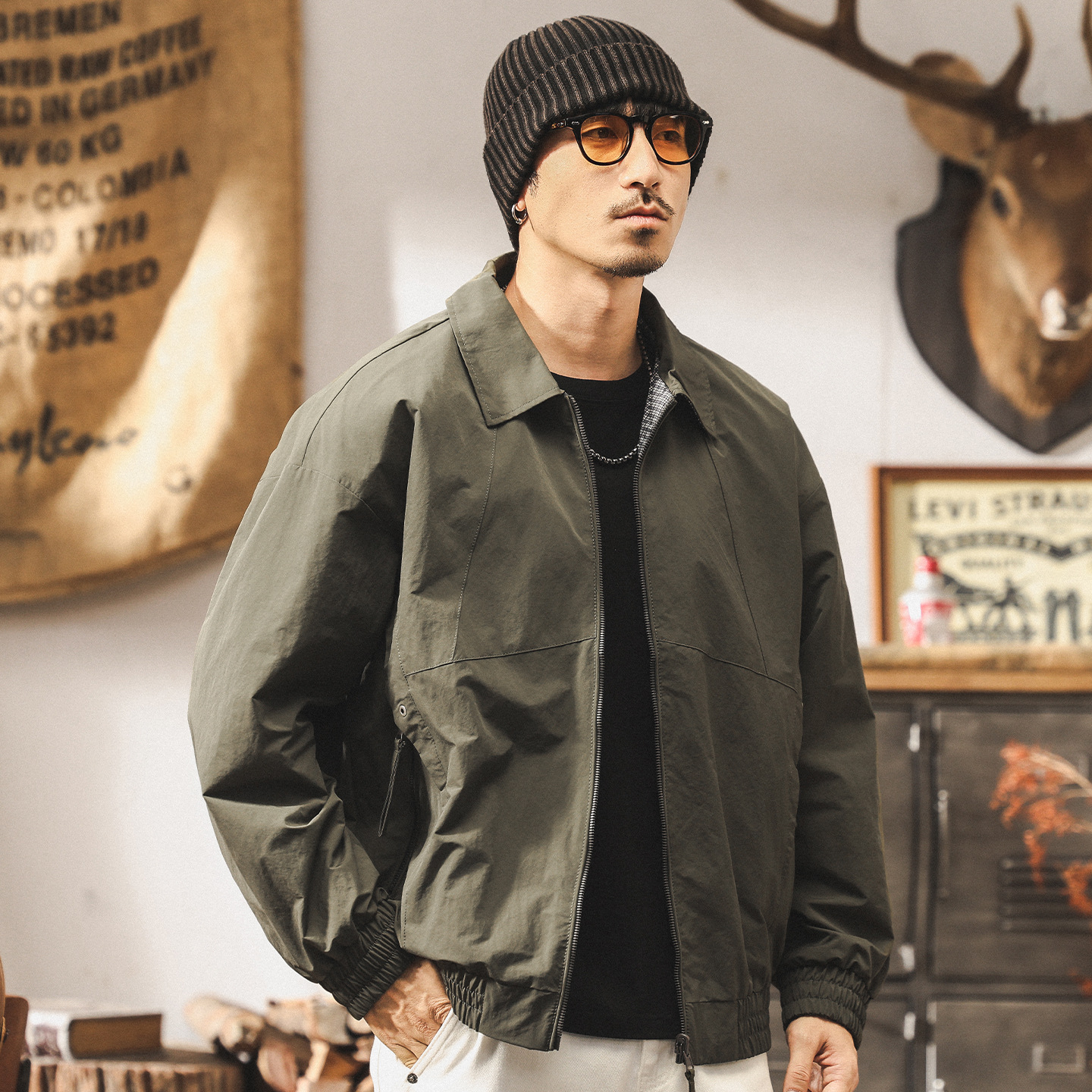 【雙面穿】美式復古春秋教練夾克男2025新款寬鬆行政休閒男士外套