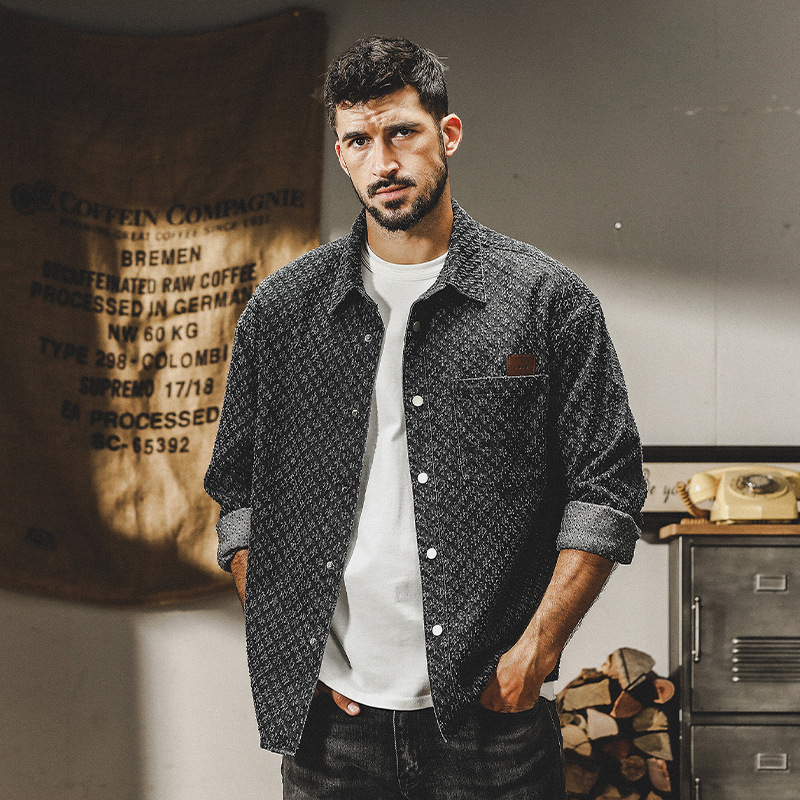 杰雷諾小香風襯衫男長袖秋季重磅石磨洗水做舊流蘇牛仔外套男春秋