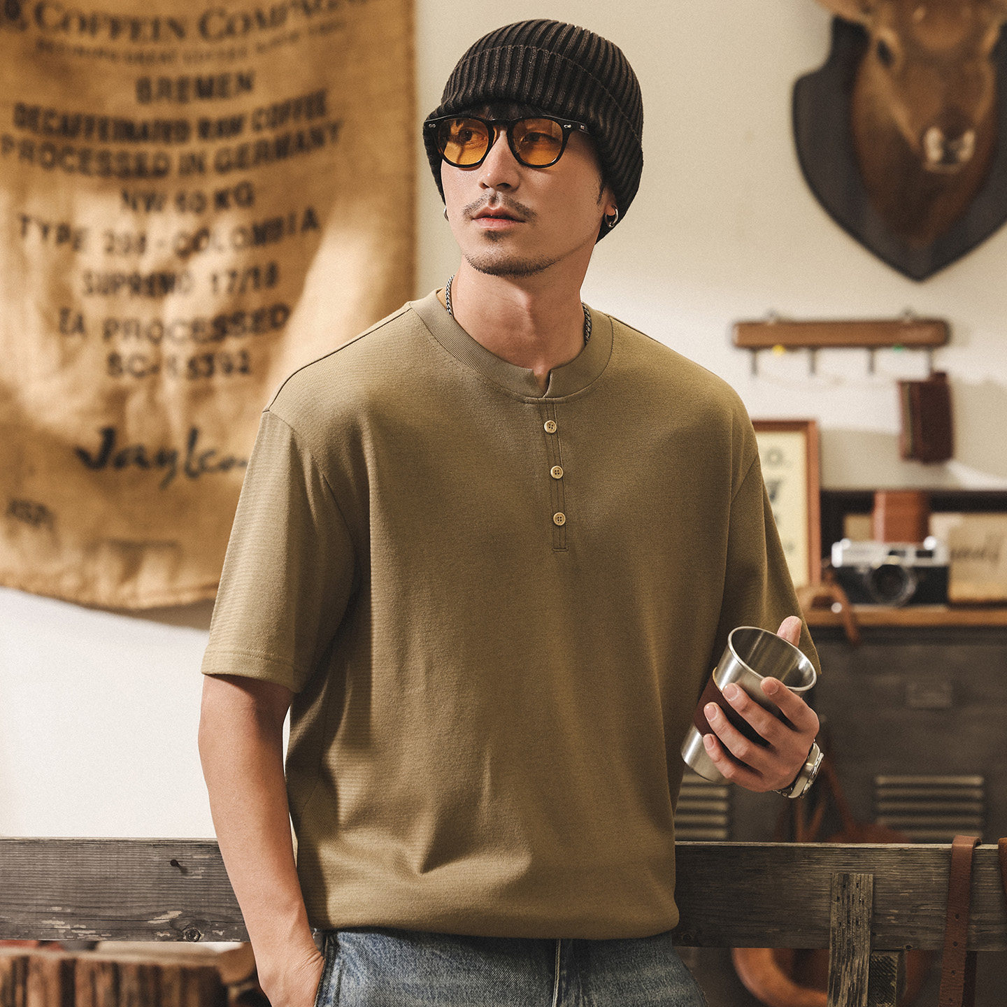 美式復古西西里棉男士T恤夏季2026新款短袖Polo衫男潮牌亨利衫男