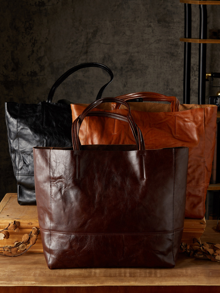 手工頭層牛皮托特包女簡約大容量通勤手提包純牛皮休閒百搭手拎包