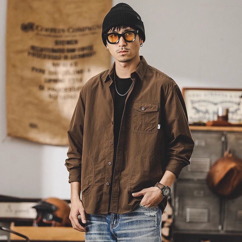 山系戶外工裝襯衫男長袖美式復古2025新款寬鬆硬漢獵裝襯衣外套男