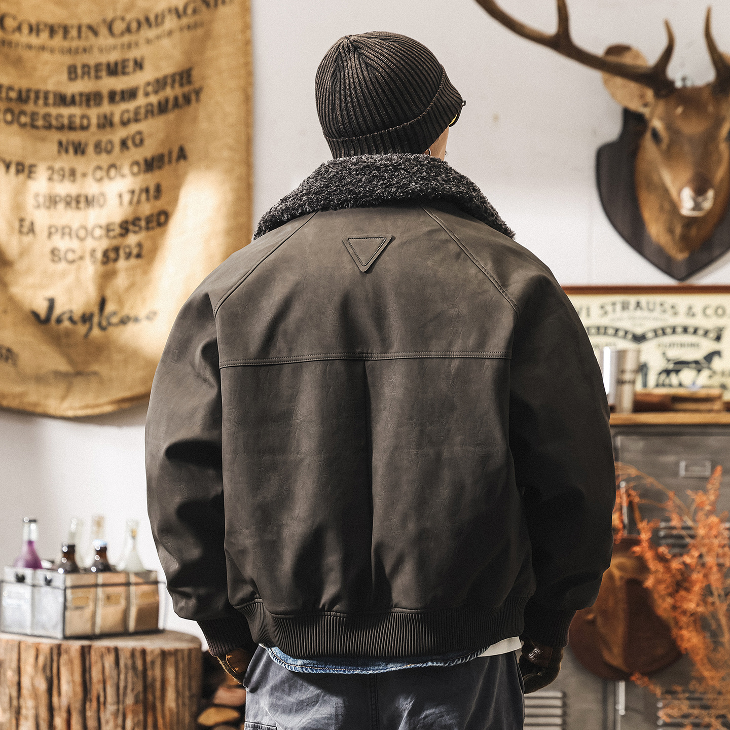 美式復古90%純白鴨絨毛絨領羽絨服男冬季潮牌機車皮衣羽絨外套男