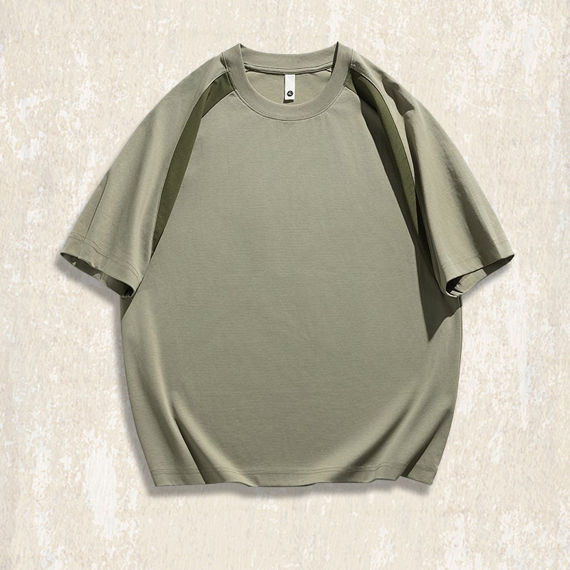 美式復古拼色短袖T恤男夏季2025新款潮牌寬鬆潮流紫色多巴胺上衣