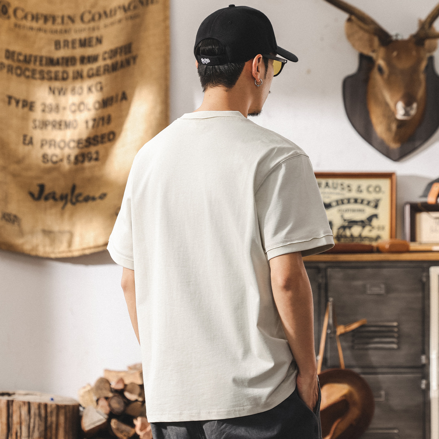 夏季新款重磅T恤男士短袖潮牌拼接寬鬆大碼美式復古休閒體恤上衣