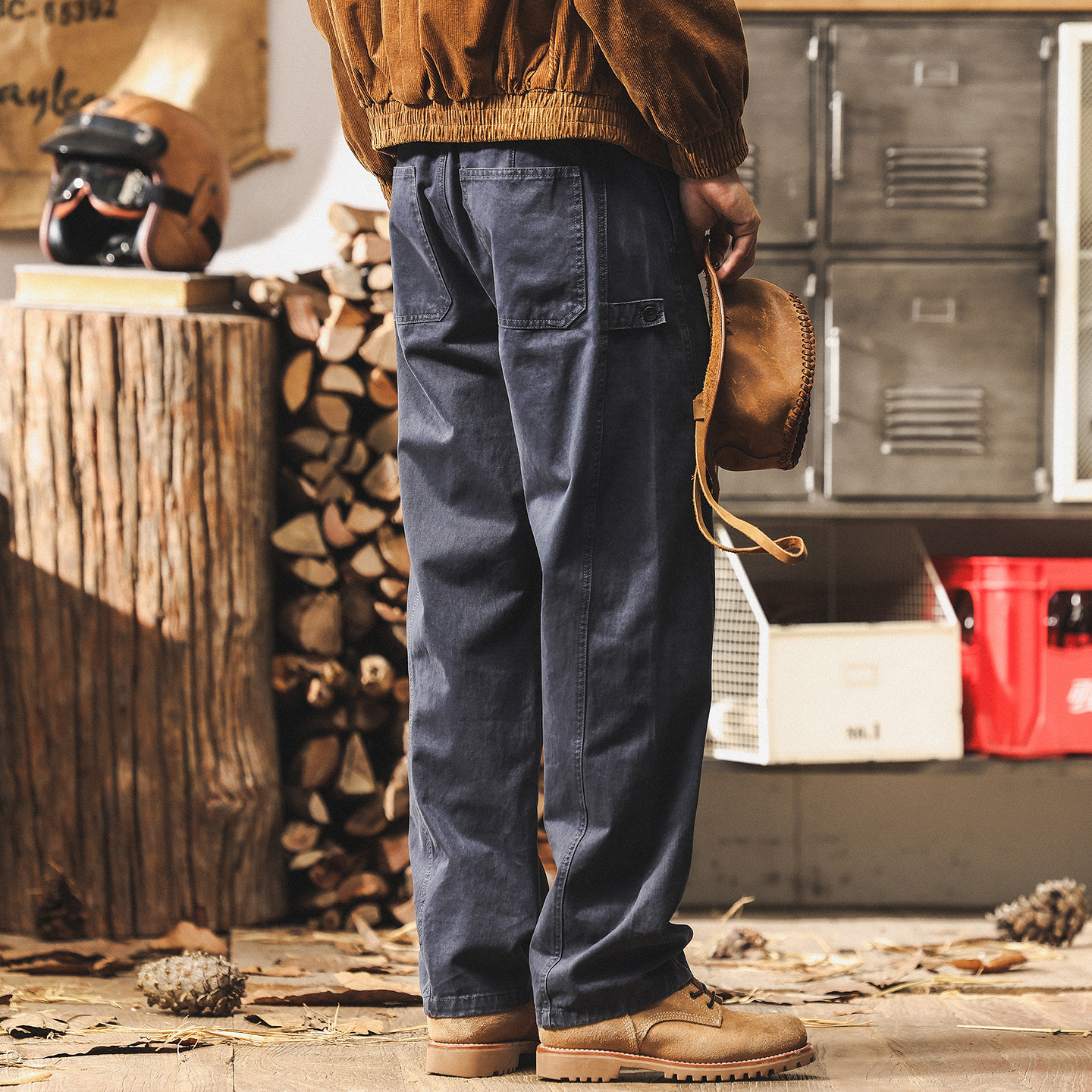 美式復古藏青色褲子男2025秋季新款潮牌男士休閒褲寬鬆直筒工裝褲