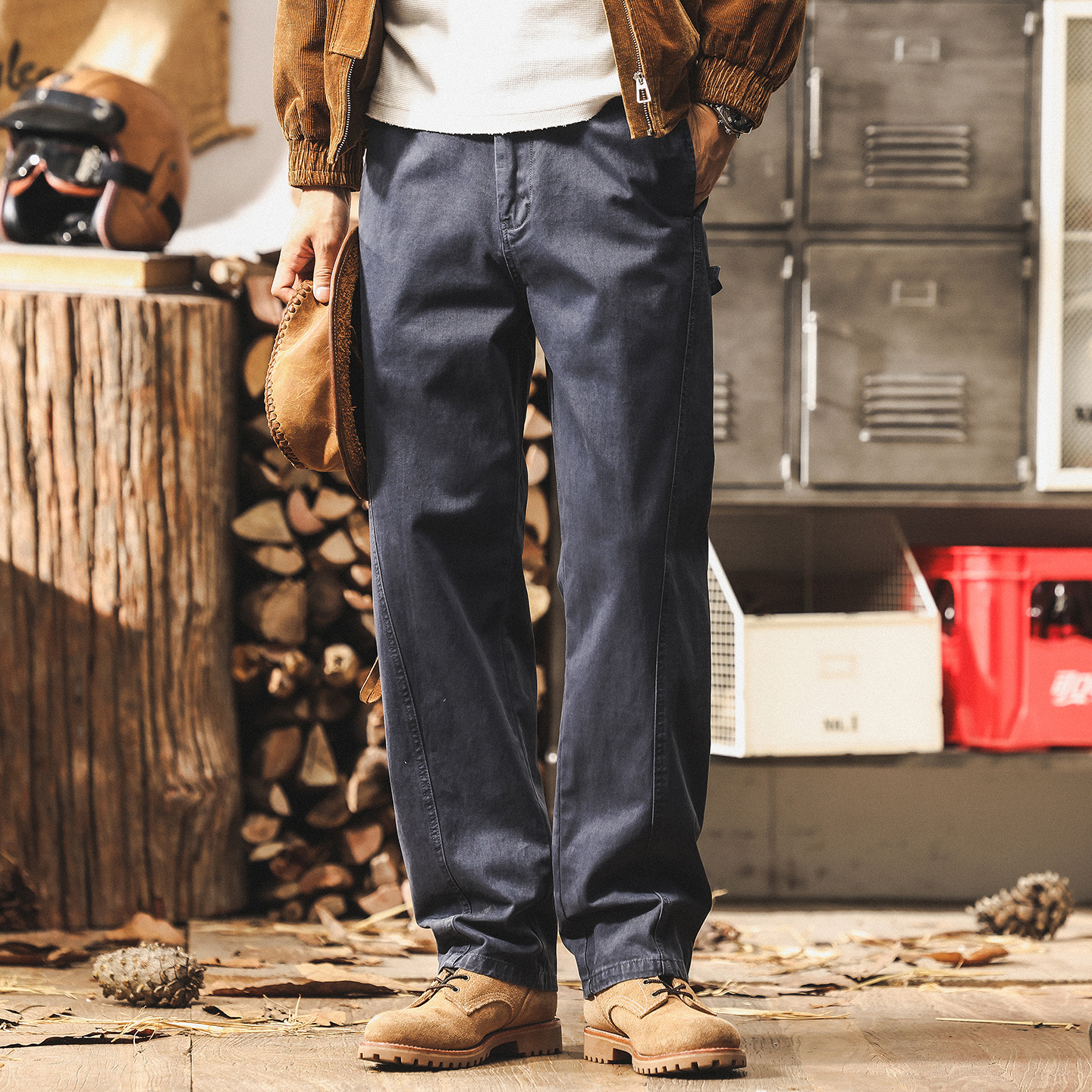 美式復古藏青色褲子男2025秋季新款潮牌男士休閒褲寬鬆直筒工裝褲