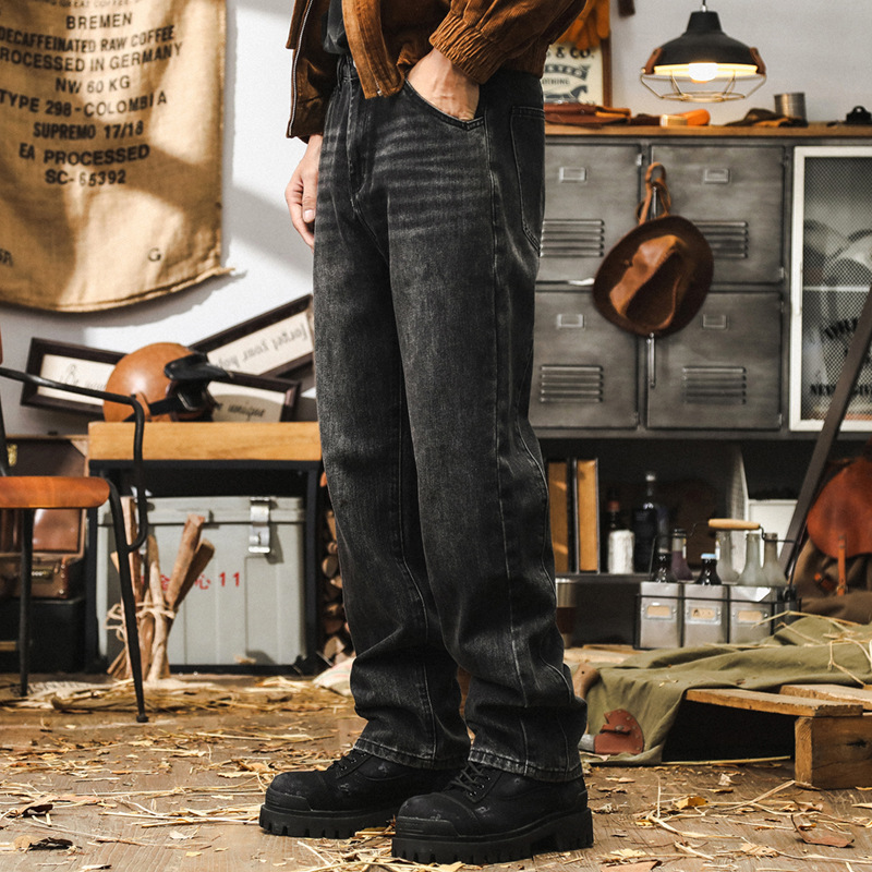 美式復古高端黑色牛仔褲子男秋季2024新款潮牌寬鬆直筒休閒長褲男